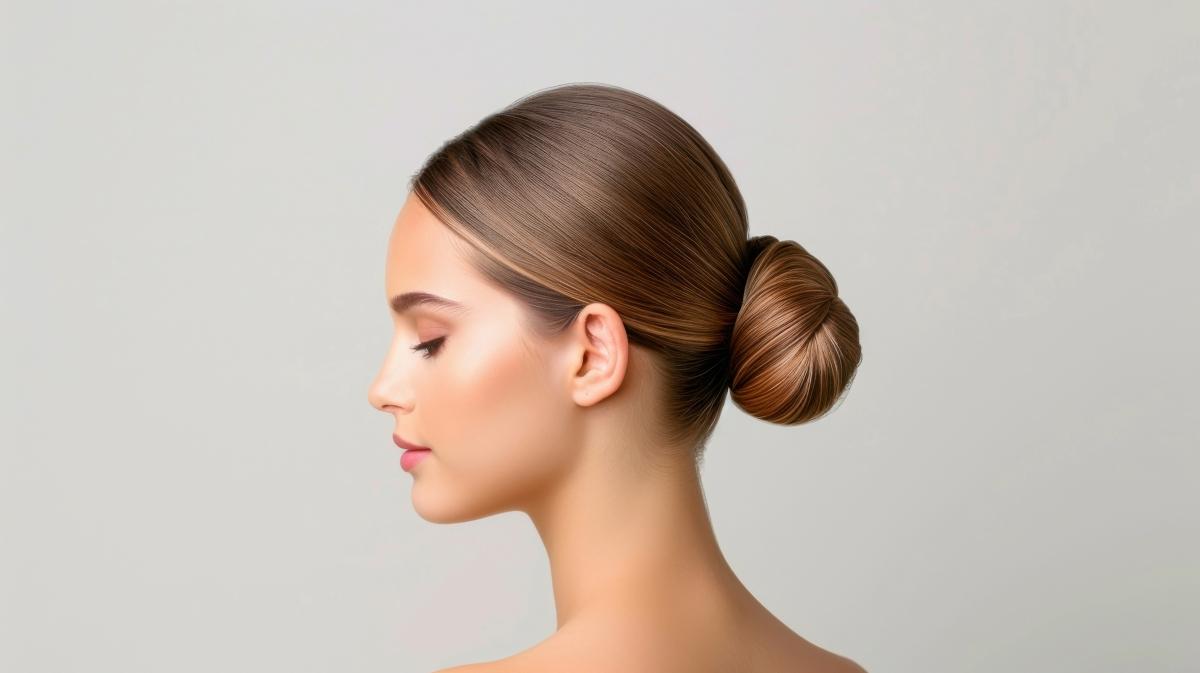 Hair in a low bun
